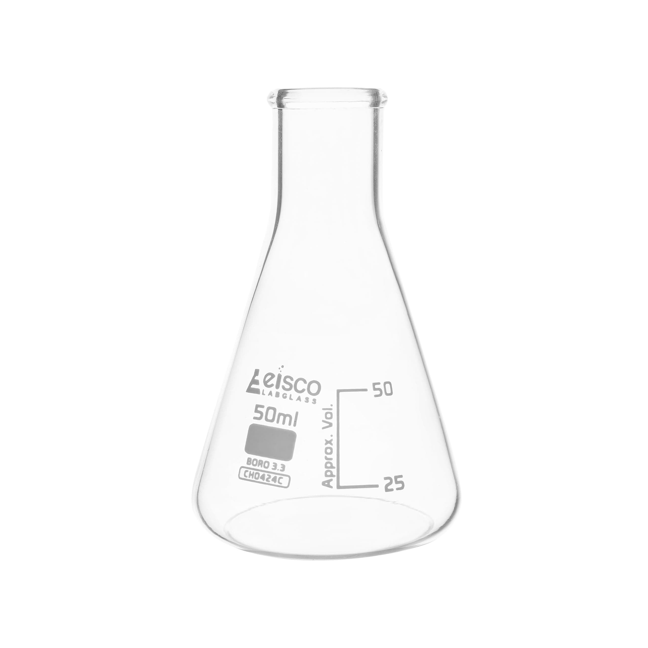 Erlenmeyer Flask, 50mL - Borosilicate Glass - Narrow Neck Flasks, Conical Flasks, Glass Flasks - Eisco Labs