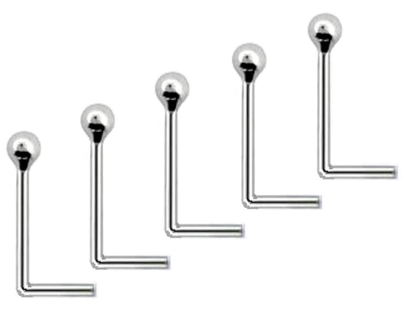 Tiny 1.5mm Ball Set of 5 Nose Studs 925 Silver L Shape Thin 0.6mm Bar