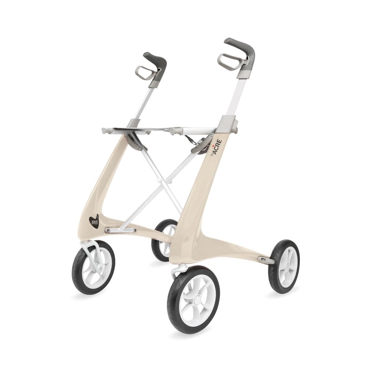 byACRE Carbon Ultralight Rollator Walker with Organizer Bag, Regular Track, 16.5" x 24" Seat (W x H), Oyster White