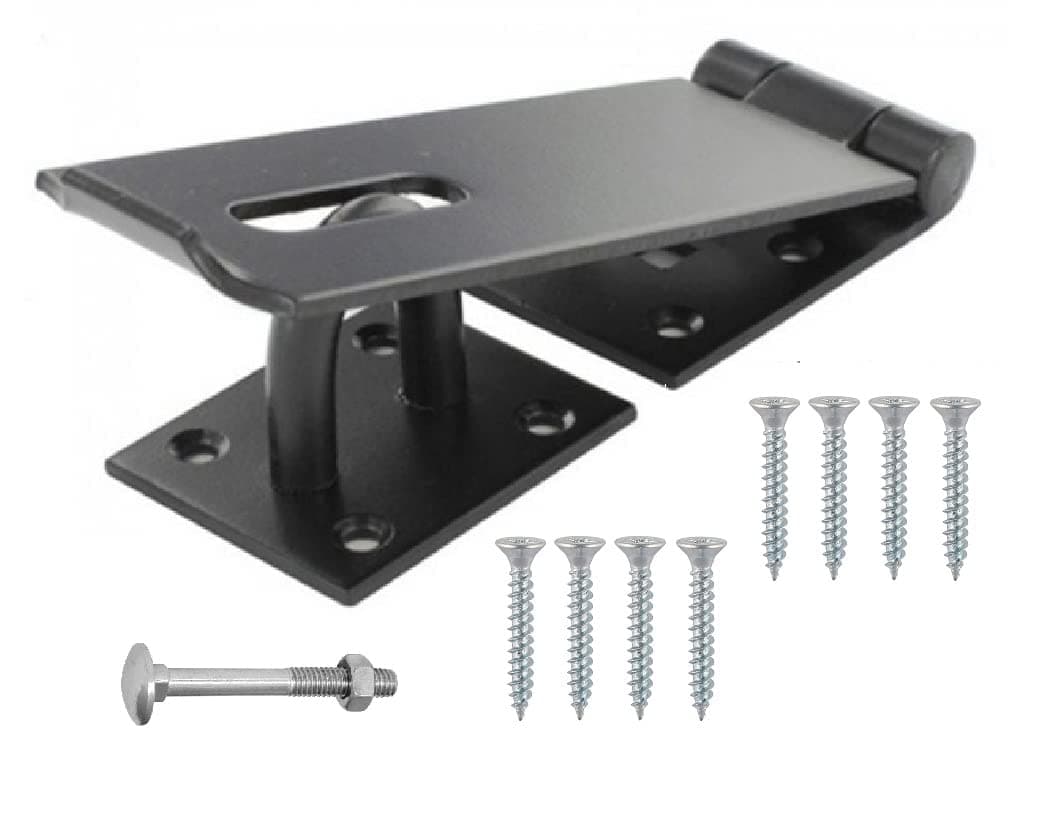 TERF® Heavy Duty Hasp and Staple Set Black 190mm Security Door Padlock Latch Including Fixing Screw for Use with Outdoor Cabinet Cupboard Cage Gate Shed Commercial and Multi Purpose Use - 190mm