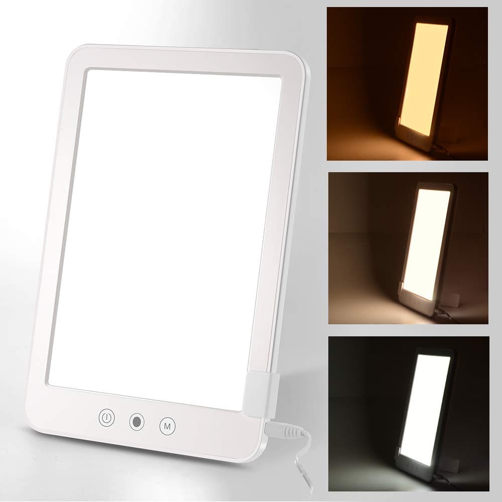 Light Therapy Lamp 10000 Lux Full Spectrum SAD Light Box with Stepless Touch & Three Lighting Mode for SAD/Depression/Sleep Disorder/Jet lag (White)