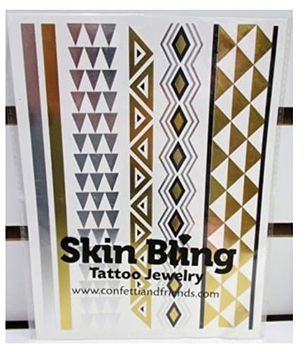 Gold, Silver & Black Temporary Bling Metallic Tattoos, Like Flash Tats -Style 13- 1 Sheet