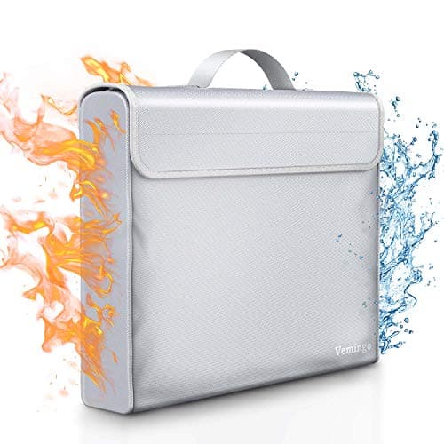 Fireproof Document Bag - Vemingo Fire Water Resistant Anti-Irritation Silicone Coated Money Bag Fireproof Safe Storage 15.8" x 13" x 3" for Money, Documents, Jewelry, Passport and Laptop (Silver)