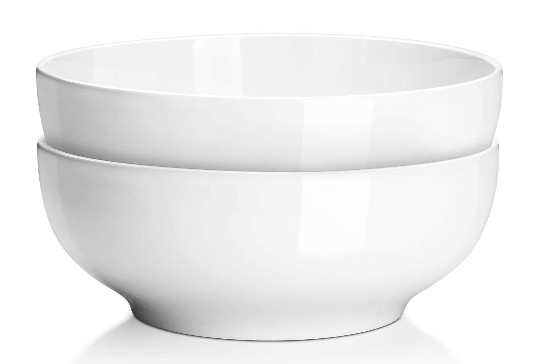 DOWAN Large Serving Bowls, 2.7L Salad Bowls, Φ24cm Ceramic Pho Bowls Set of 2, Serving Dishes for Dinner Parties, Microwave & Dishwasher Safe, Stackable, Easy Clean, Soft White