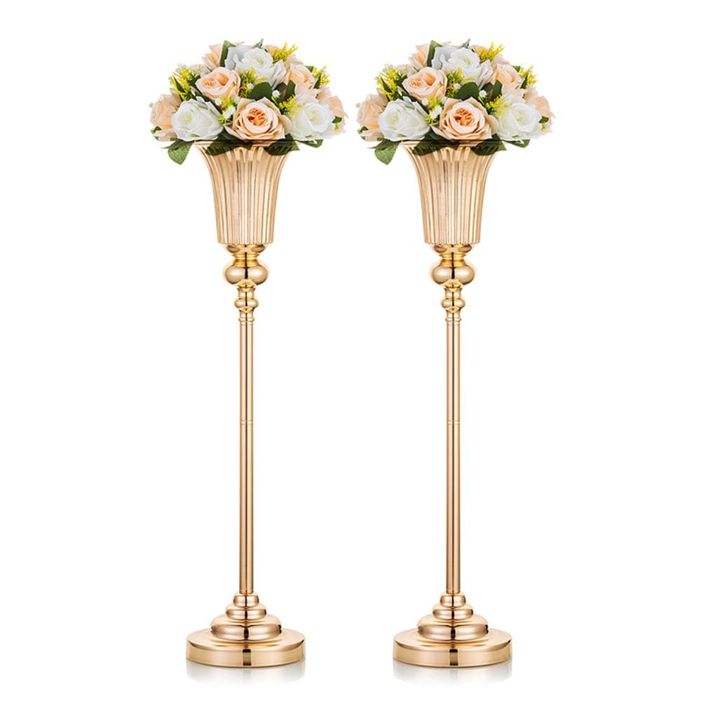 NUPTIO Gold Vase Centrepieces Tall: 2 Pcs 67.8cm Wedding Table Centerpieces Trumpet Vases Metal Flower Stand for Party Anniversary Ceremony Birthday Decorations