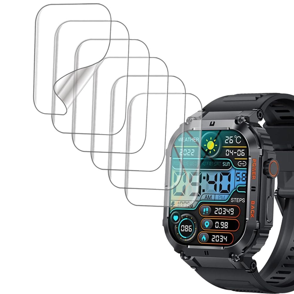 Screen Protector Compatible with GLONHI K57 pro and OUKITEL BT20 1.96 inches Rugged Smart Watch, Soft TPU, 6 pieces, Bubble Self-healing