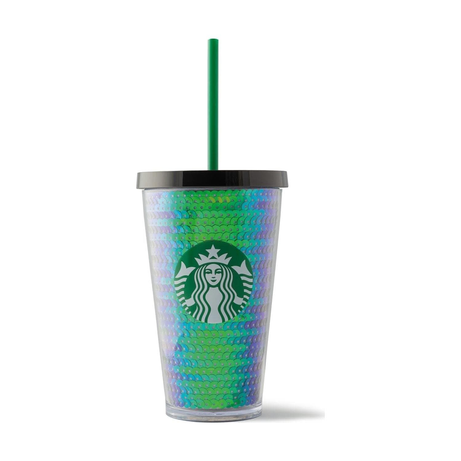 Plastic, Cold Cup Metallic Sequins Green Edition Reusable Cold Drinks Cup with Reusable Straw