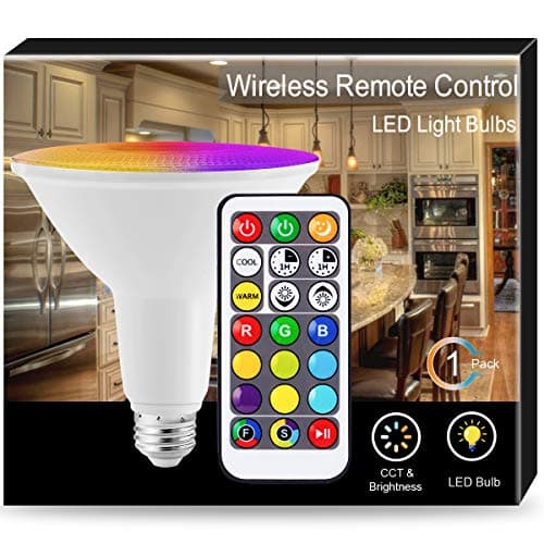 JandCase PAR38 LED Flood Light Bulb, Color Changing Light Bulbs, 15W Dimmable Bulbs, 120W Equivalent, 1300LM, Christmas Decor, Indoor/Outdoor Lights for Party, Garden, Garage, Stage, E26 Base, 1 Pack