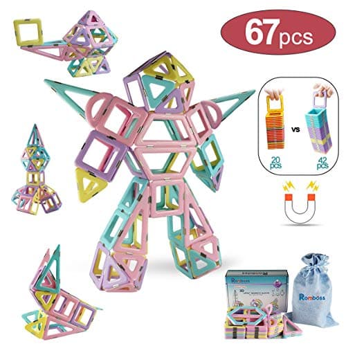 Romboss 67 Pcs Magnetic Blocks 3D Creative Magnet Building Tiles Preschool Construction Blocks Toys Set for Boys Girls Kids