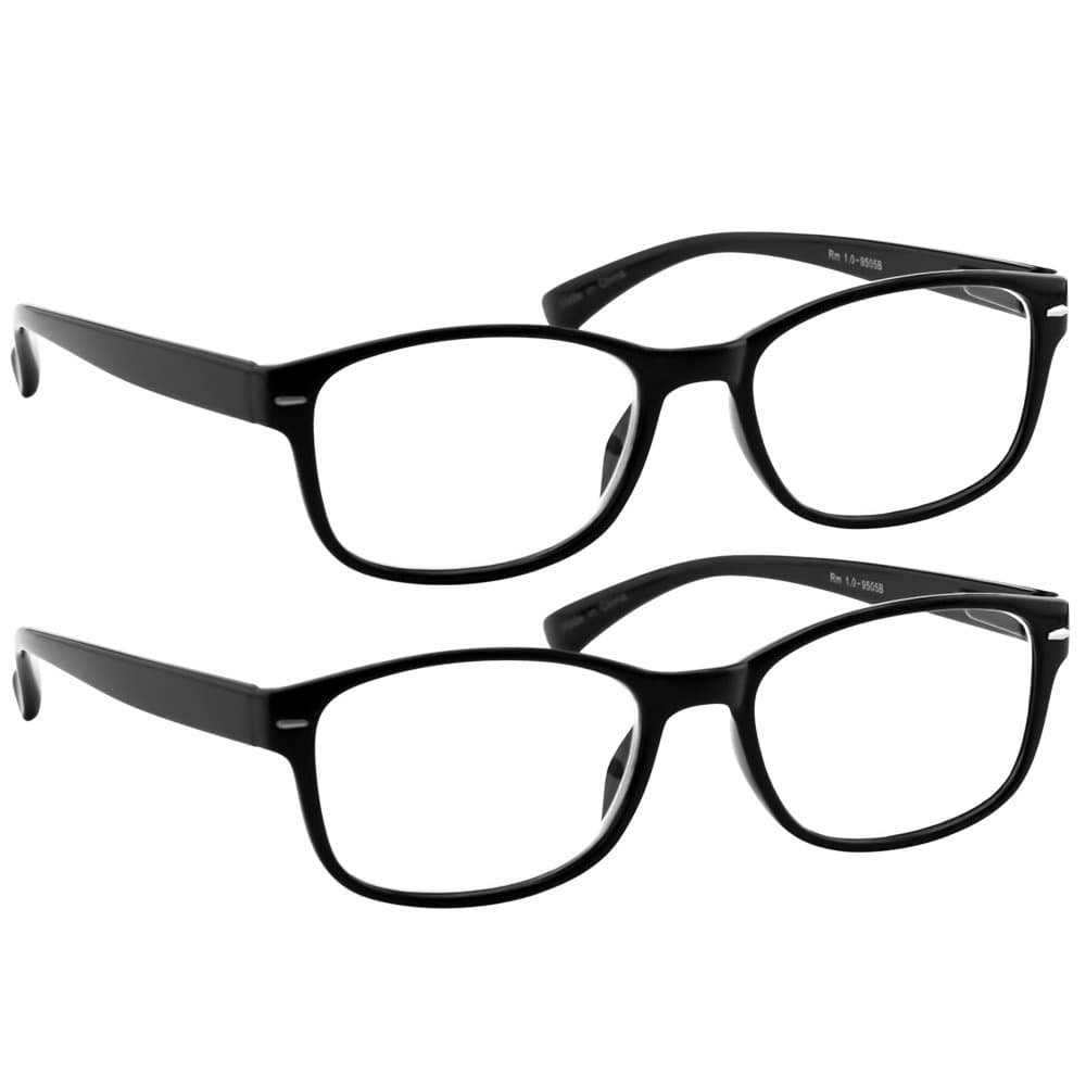Reading Glasses 2 Pack Black Always Have a Timeless Look, Crystal Clear Vision, Comfort Fit with Sure-Flex Spring Hinge Arms & Dura-Tight Screws 100% Guarantee +0.00