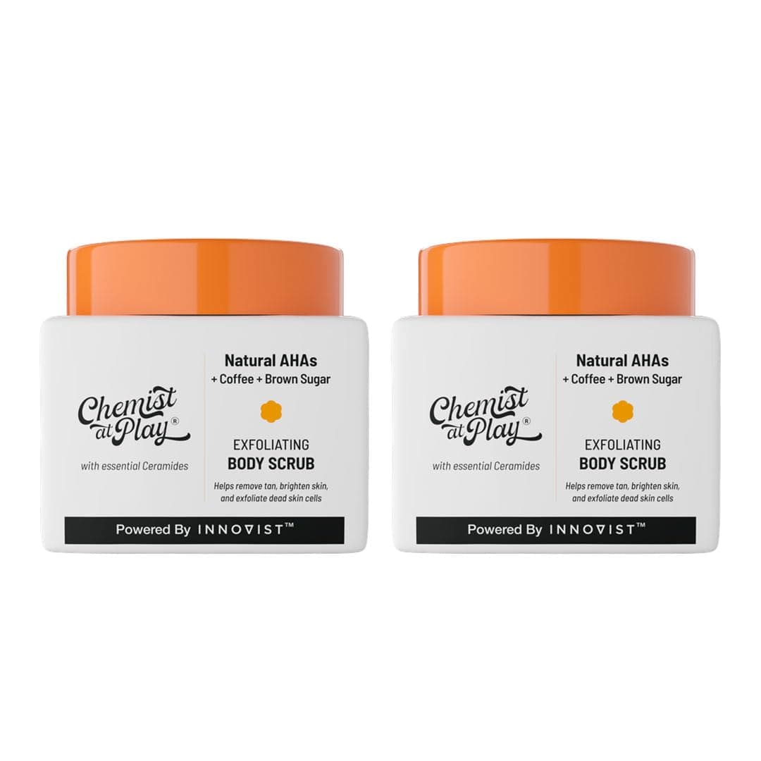 Chemist At Play Exfoliating Body Scrub for Removing Tan & Dead Cells | Rough, Bumpy & Pigmented Skin | Smooth, Soft & Bright Skin | Natural AHAs | Coffee | Unisex | 75g (Pack of 2)