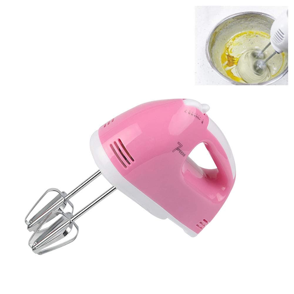 OneMoreT Electric Powered 7 Speed Kitchen Handheld Mixer Whisk Egg Beater, Cake & Baking (Pink)