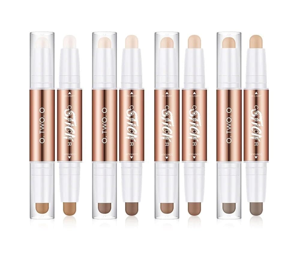 O TWO O 2 Color Dual Cream Contour Stick, Highlighter,Contour Bronzer Stick, Long Lasting & Waterproof Contours Sticks Makeup Kit for Brighten Make up (03 - Dusty pink + dark brown)