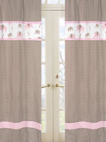 Sweet Jojo Designs 2-Piece Pink and Brown Mod Elephant Window Treatment Panels