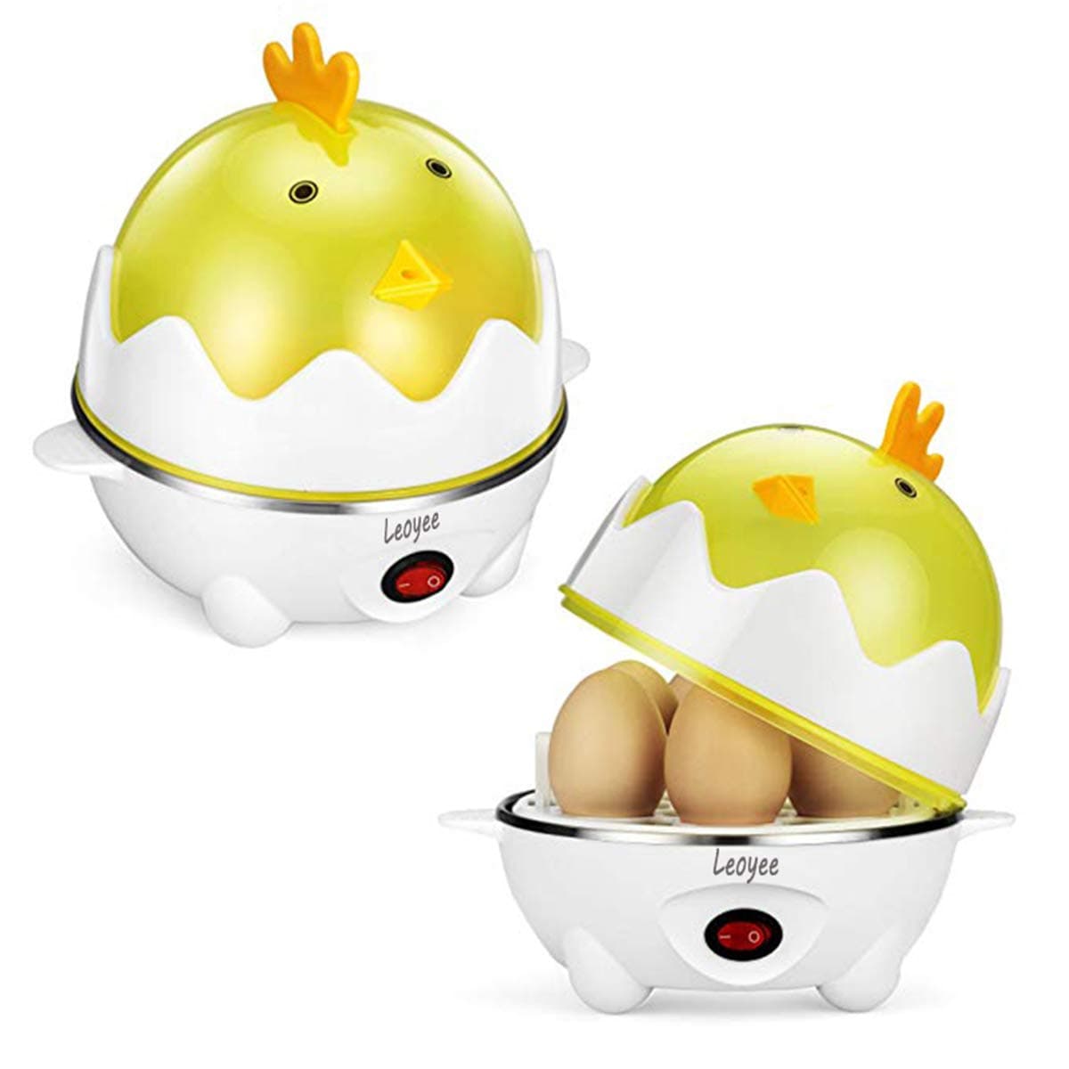 Egg Cooker Electric Egg Poacher Egg Steamer Boiled Poached Rapid Egg Cooker with Automatic Shut Off, Soft, Medium, Hard-Boiled Egg Cooker,7 Eggs Capacity with Water Measuring Cup (YellowWhite)