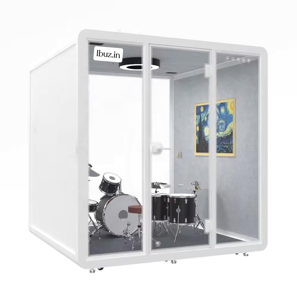 Modular Music and Recording Studio Pod with Soundproofing, LED Lights, HVAC, Ventilation (white, D 82.5 x W 86.5 H 90.5 Inch)