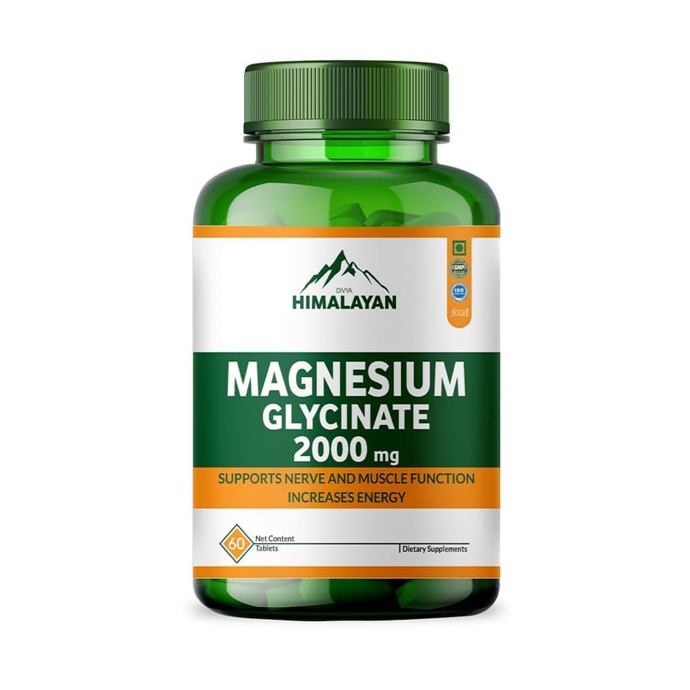 Divya Himalayan Magnesium Glycinate Tablet | Muscle Bone & Nerve Health Support | High Absorption Non-GMO Gluten Free - 60 Vegan Tablets