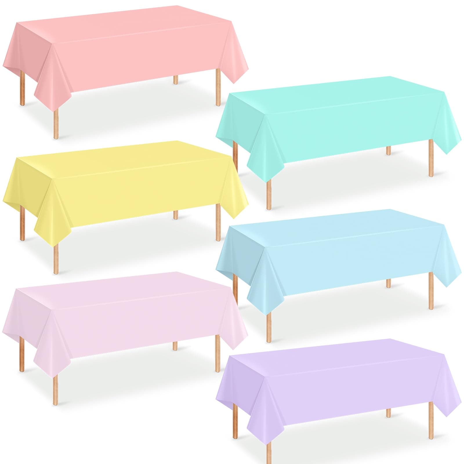 6Pcs Pastel Tablecloths, Rainbow Mix Color Plastic Tablecloth Disposable Rectangle Table Covers for Baby Shower,Bridal,Wedding, Easter,Birthday and Ice Cream Party Decoration, 54 x 108 Inch
