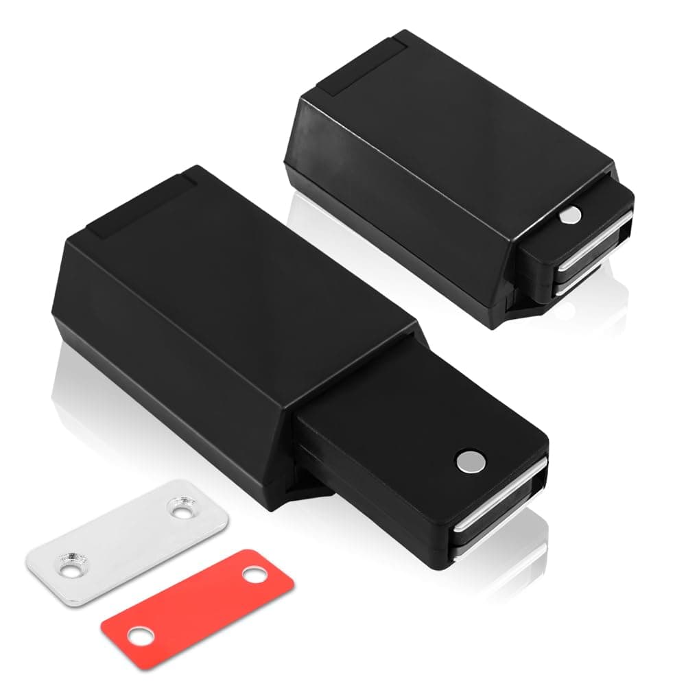 Heavy Duty Push to Open Door Latch, 2 Pack Black Magnetic Push Latches, Hidden Push Touch Latch Hardware for Push to Open Cabinet, Magnetic Door Catch for Cabinet Drawer Wardrobe Kitchen Door