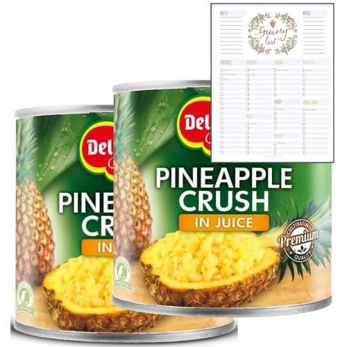 Tinned fruit Bundle which Contains Del Monte Crushed Pineapple In Juice 435g - Pack of 2 with Grocery List Card