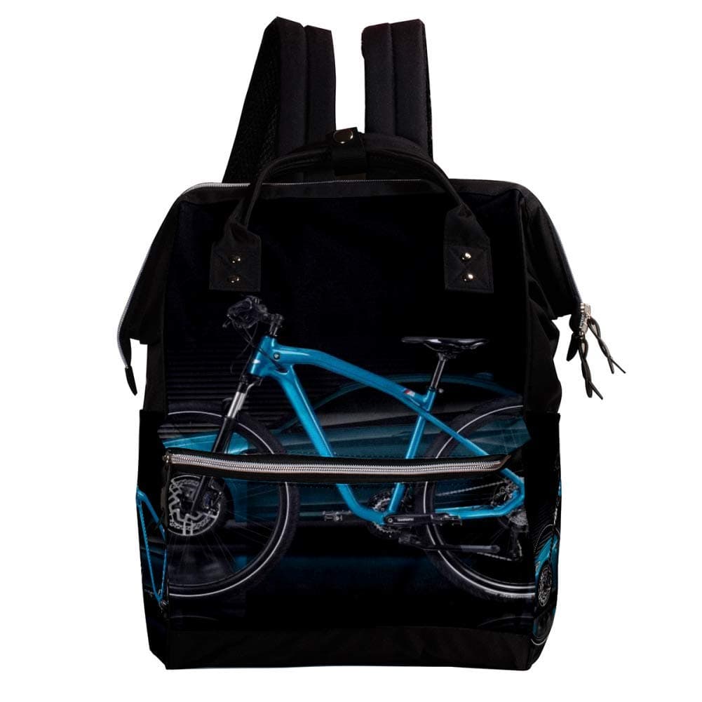 Bicycle and Car Backpack Large Capacity Travel Shoulder Bag with Double Zippers Full Print Portable Design Handbag Totes Student School Bag for Men Women 27x19.8x36.5cm