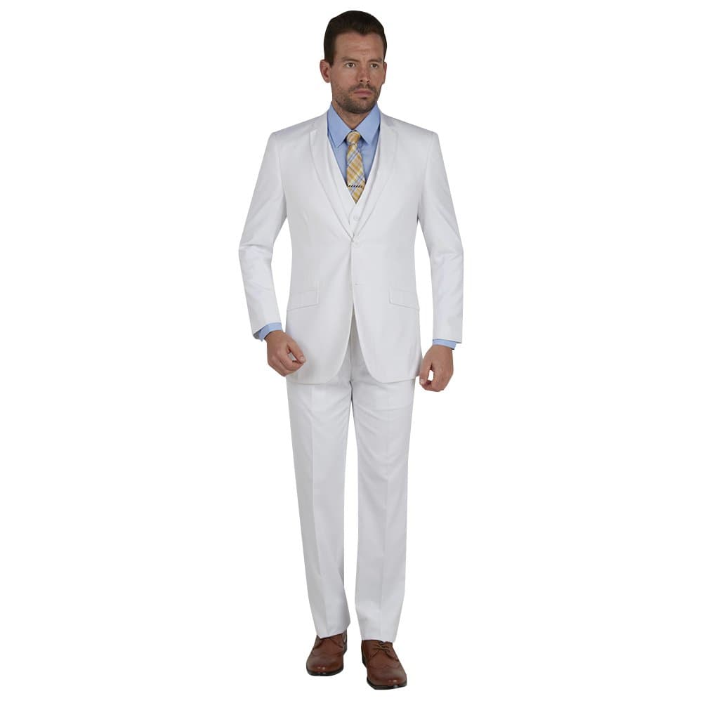 TAZIO Mens Suit 2 Button 3 Piece Slim Fit White 50R