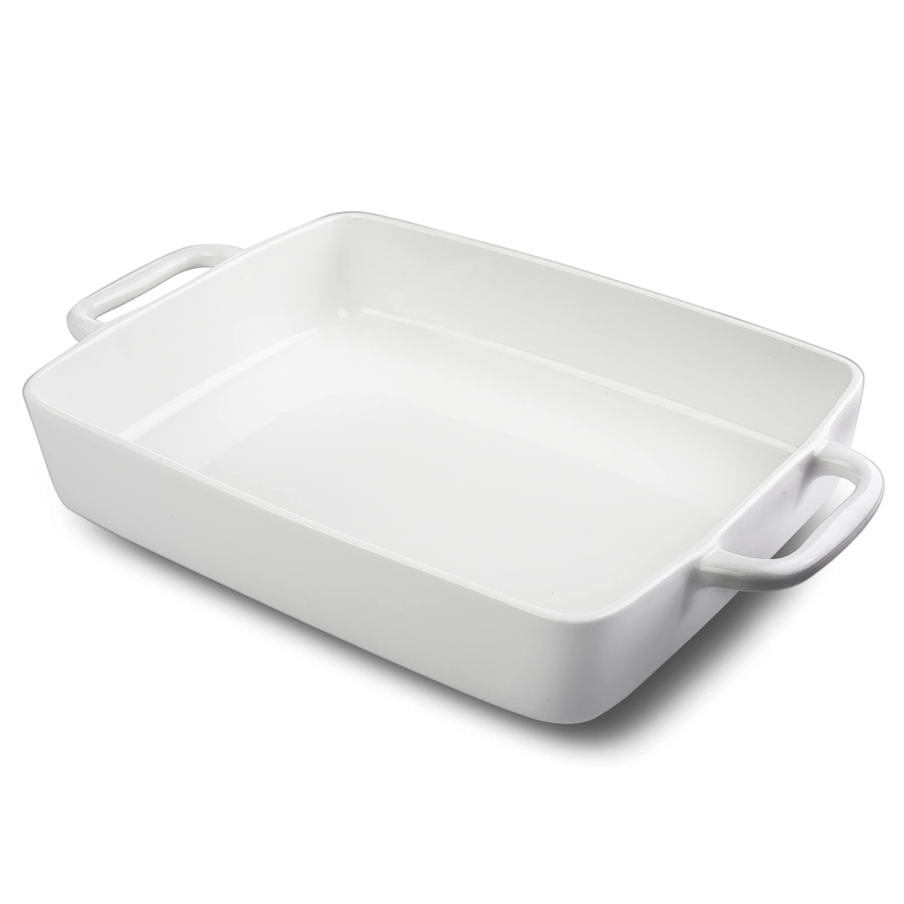 9 x13 Baking Dish Ceramic Lasagna Pan for Oven, Large Bakeware Tray Rectangular Casserole Dishes with Double Handle for Cooking and Daily Use -White