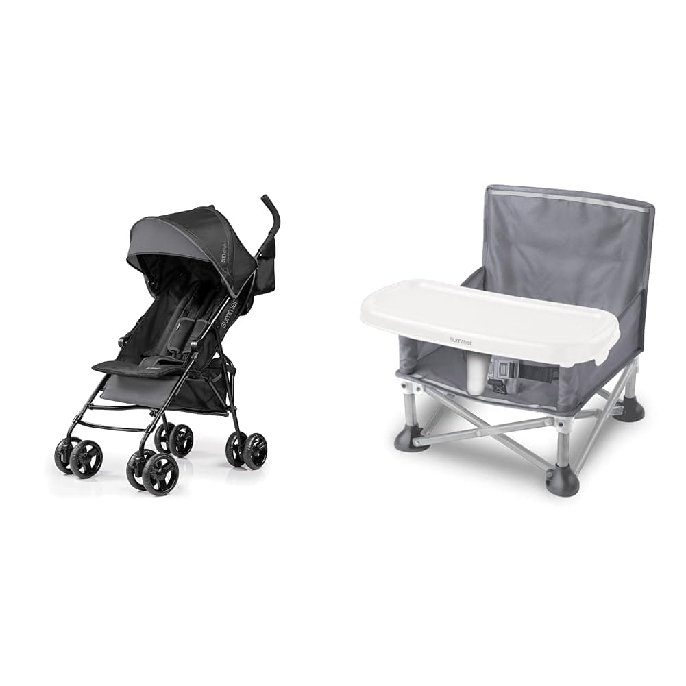 Summer Infant, 3D Mini Convenience Stroller – Lightweight Stroller & Pop 'N Sit Portable Booster Chair, Floor Seat, Indoor/Outdoor Use, Compact Fold, Grey
