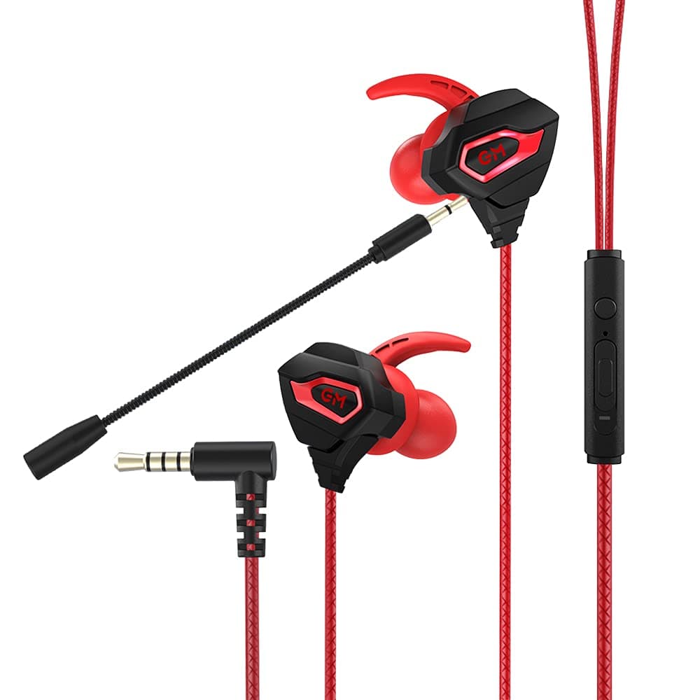 VersionTECH. Gaming Earbuds Wired with Dual Microphone, in-Ear Gaming Earphones, Compatible with PC/PS/Xbox/Nintendo/Mobile with 3.5mm Aux-Red