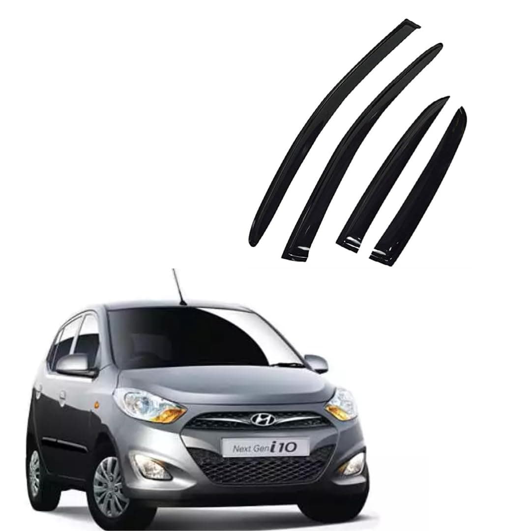 ORISTO Car Rain Wind Door Visor Side Window Deflector Compatible with (Set of 4), Black (Hyundai Old i10 2009 to 2013.)