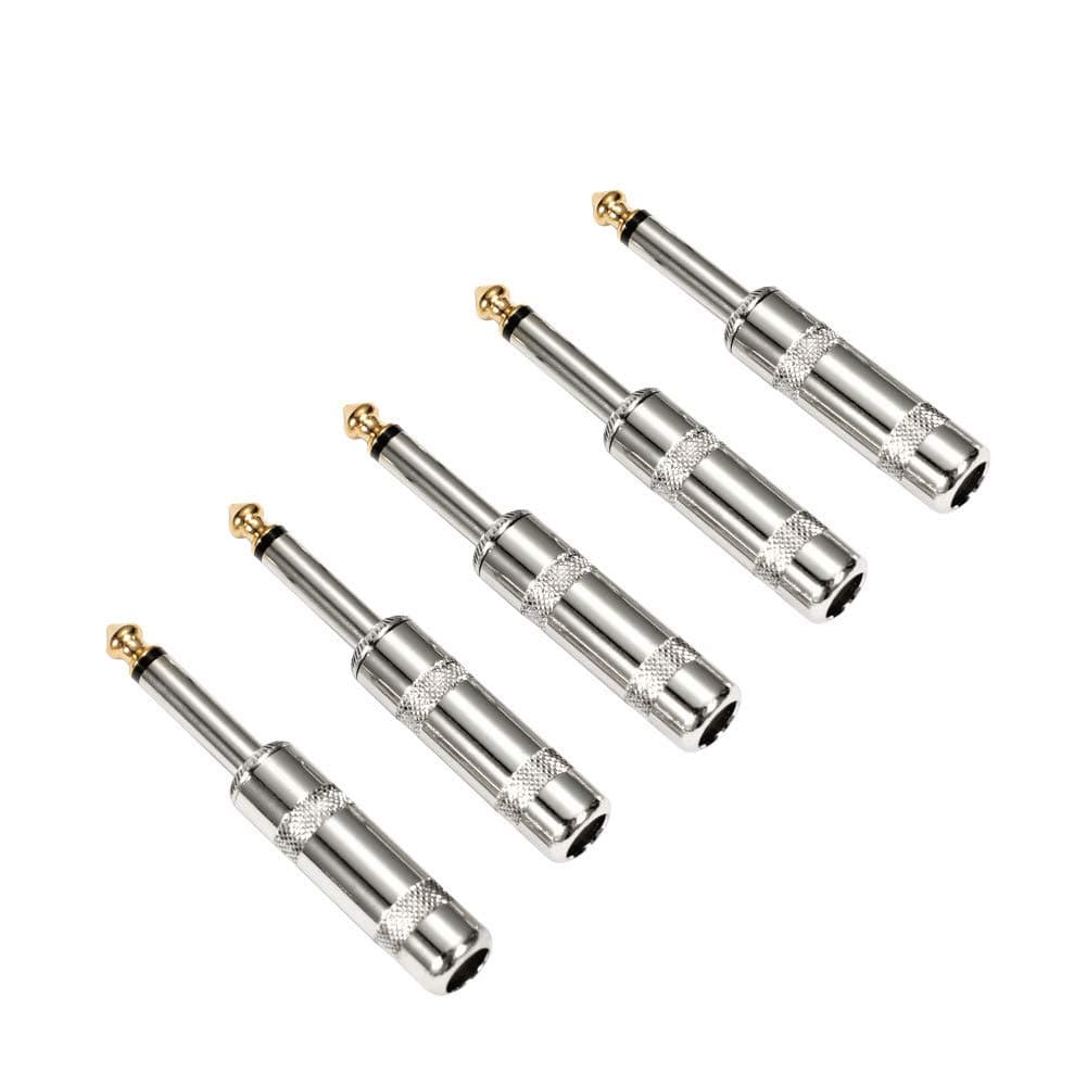Audio 1/4" TS Plug, 6.35mm Heavy Duty TS Mono Male Solder Jack Connector for Speaker/Guitar/Microphone Cables -5 PACK(NEED TO SOLDER)