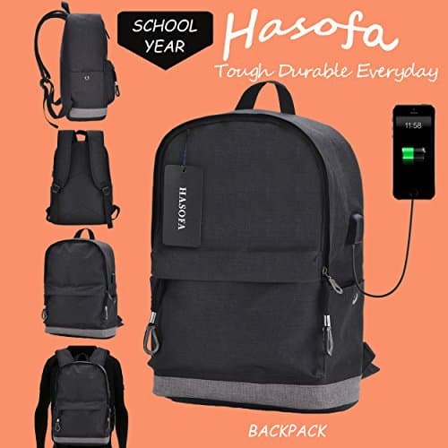 Waterproof Laptop Backpack, School Bookbag Casual Daypack with USB Charging Port under 17 Inch Laptop for College Travel Men Wowen Black