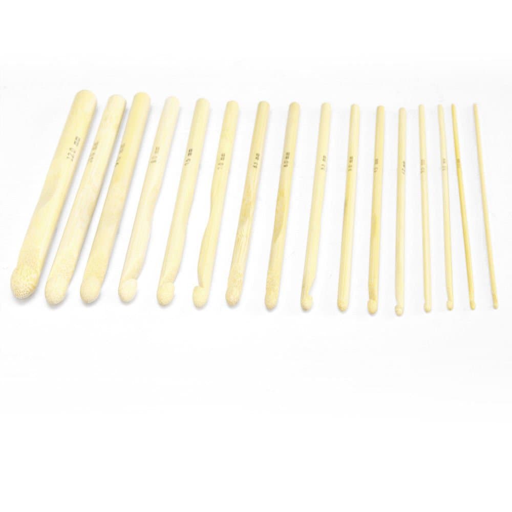 Crochet Hooks 2mm - 12mm Bamboo Crochet Hooks Handle Knitting Needle Weave 15cm/6" Craft 1 Sets of 16 Pcs