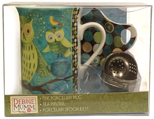 Debbie Mumm Fine Porcelain Mug, Spoon Rest and Tea Infuser Gift Set: Owl on a...