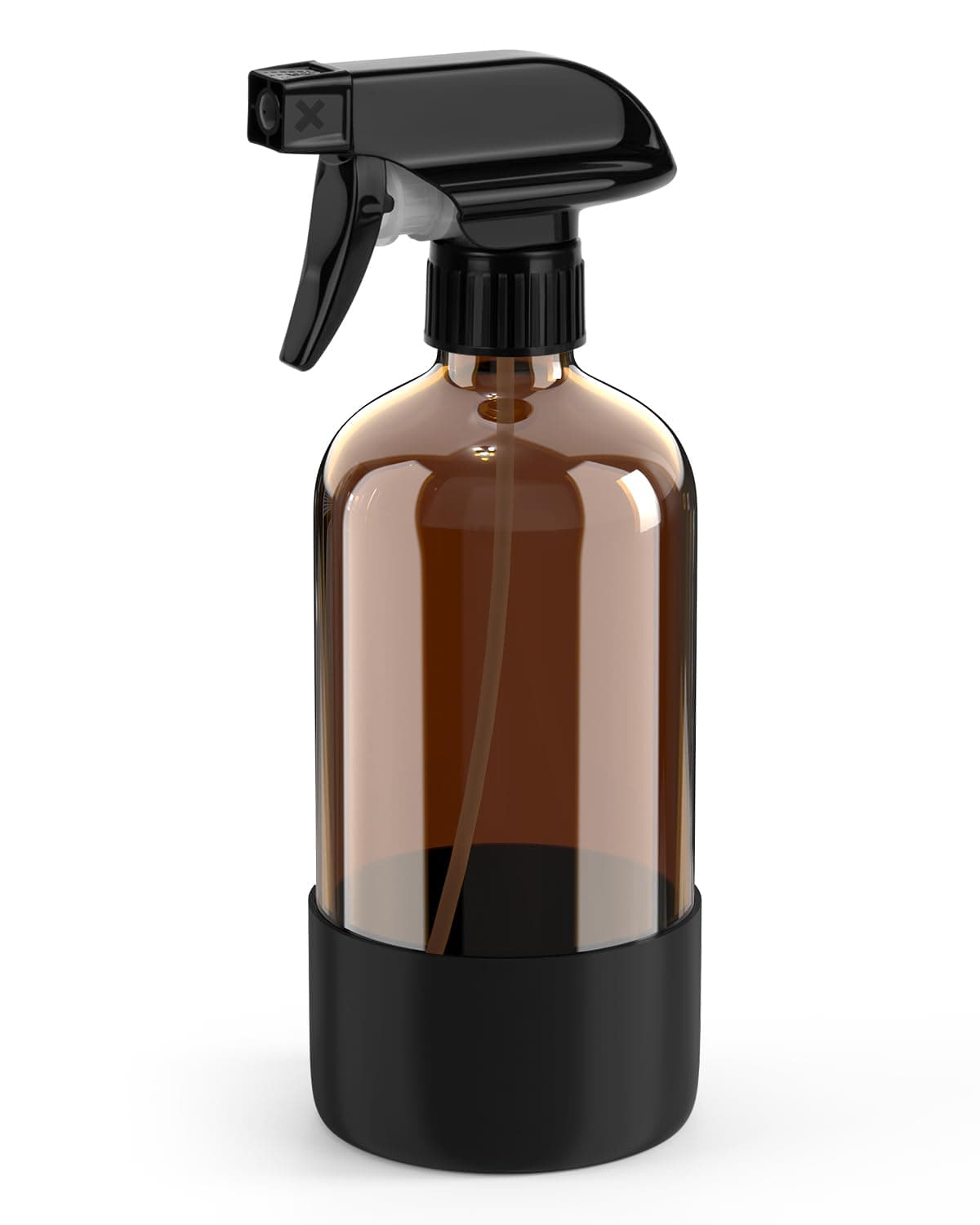 Bontip Amber Glass Spray Bottle with Silicone Sleeve Protection, 16 oz Refillable Spray Bottle for Cleaning Solutions, Plants, Aromatherapy, Facial Hydration (Black Sleeve(Amber Bottle)
