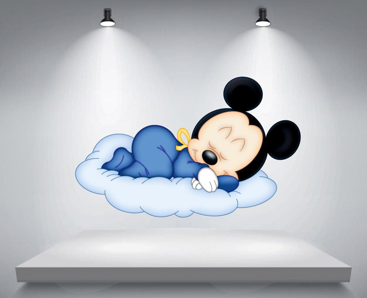 Mickey Mouse with Sleeping Wall Sticker for Living Room, Kids Room, Pooja Room (Size - 30CM X 45CM)