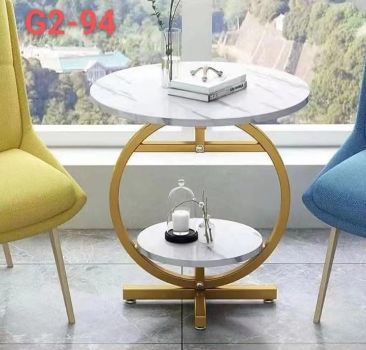 – Vital 2-Layer Gold Round Coffee Table Small Apartment Simple Modern Household Marble Coffee Table Living Room Apartment Side Desk