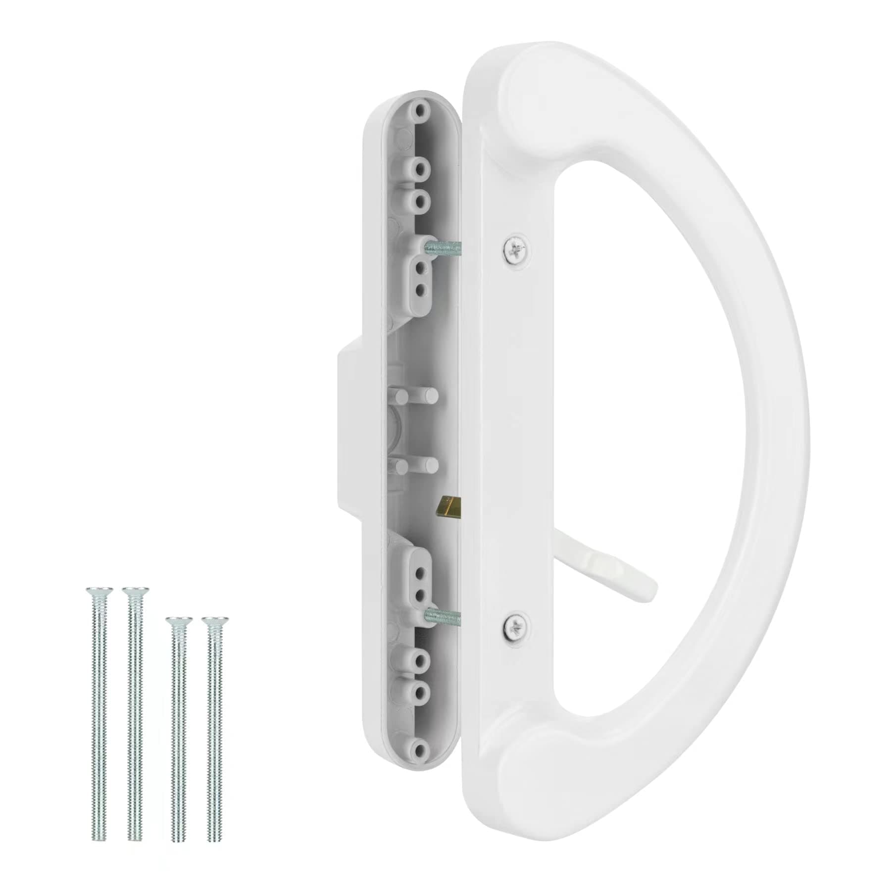 Patio Sliding Glass Door Handle Replacement Set Mortise Style Reversible Design Non-keyed Sliding Patio Door Handles, White Diecast Finish Fits 3-15/16” Screw Hole Spacing