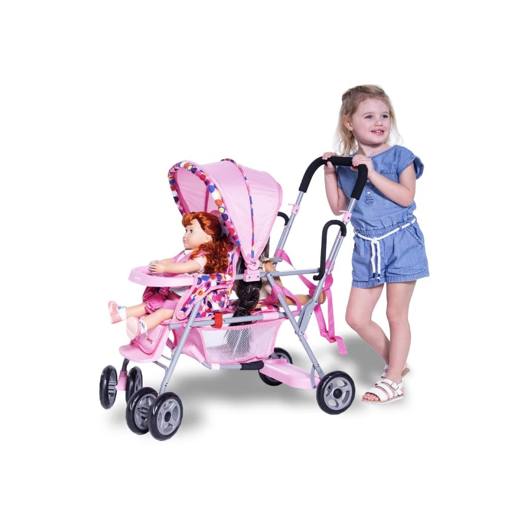 Joovy Toy Doll Caboose Tandem Stroller - Pink Dot