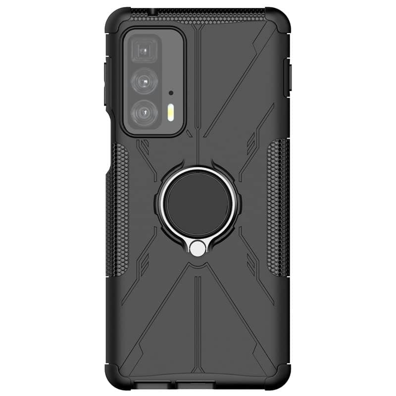 Glaslux Moto Edge 20 Pro (Mecha Case Shockproof Bumper Defender Hybrid) Polycarbonate Ring Case Back Cover for Moto Edge 20 Pro - Black