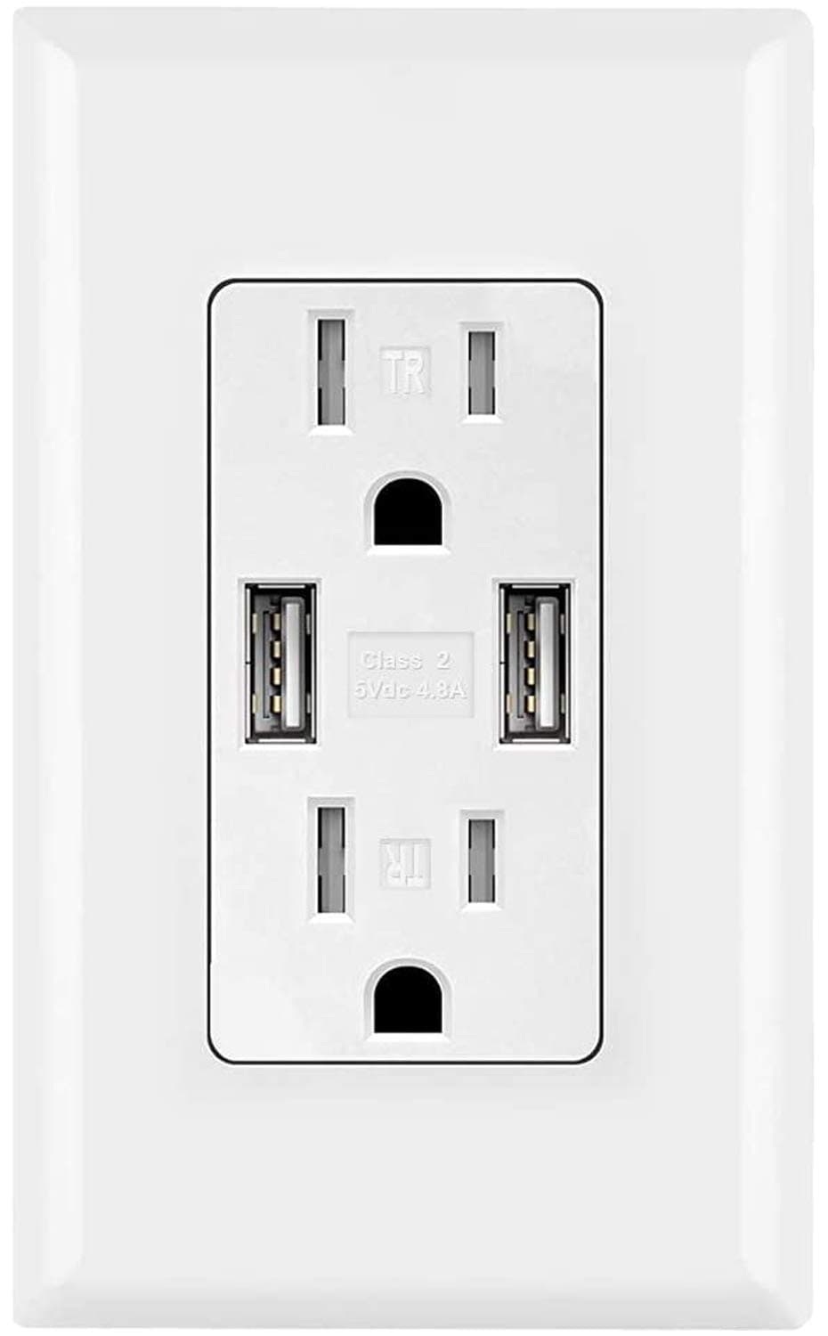 USB Outlet 4.8A Wall Charger Dual High Speed Receptacle 15 Amp, Smart Fast Charging Capability, Tamper Resistant 15Amp Outlet Wall Plate Included UL Listed White MICMI C48 (4.8A USB Outlet 1pack)