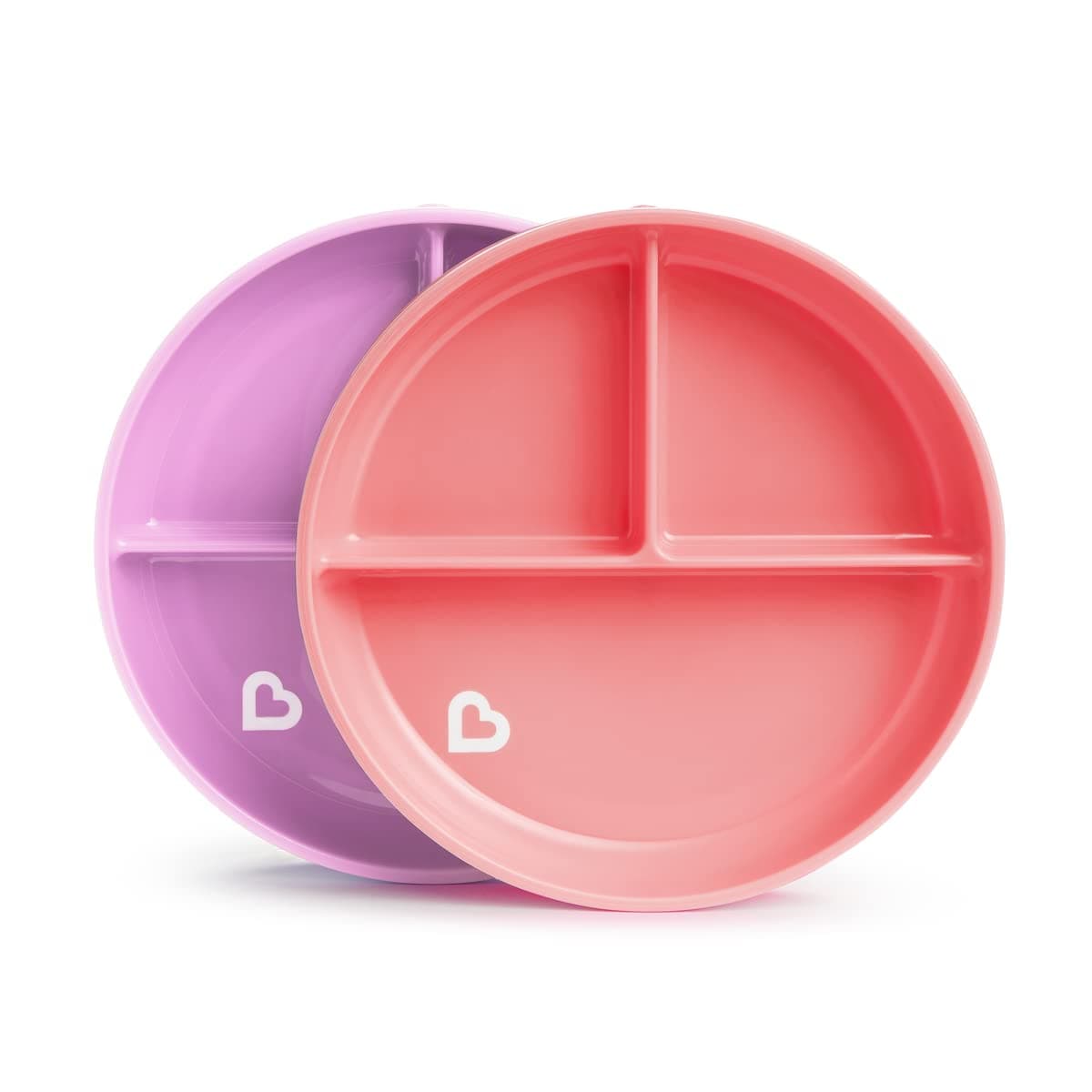 Munchkin Stay Put Suction Plates, suction base, spill control, divider plate, colorful, easy to use, safe, deep for little hands, Infant/Baby/Toddler/Kids, color pink/purple, Pack of 2