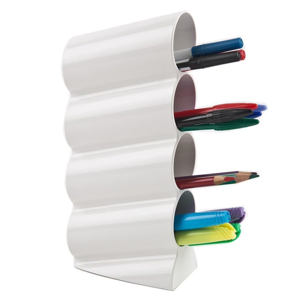 Wave Pen Holder Pencil Holder 4 Division for Short Pens (White)