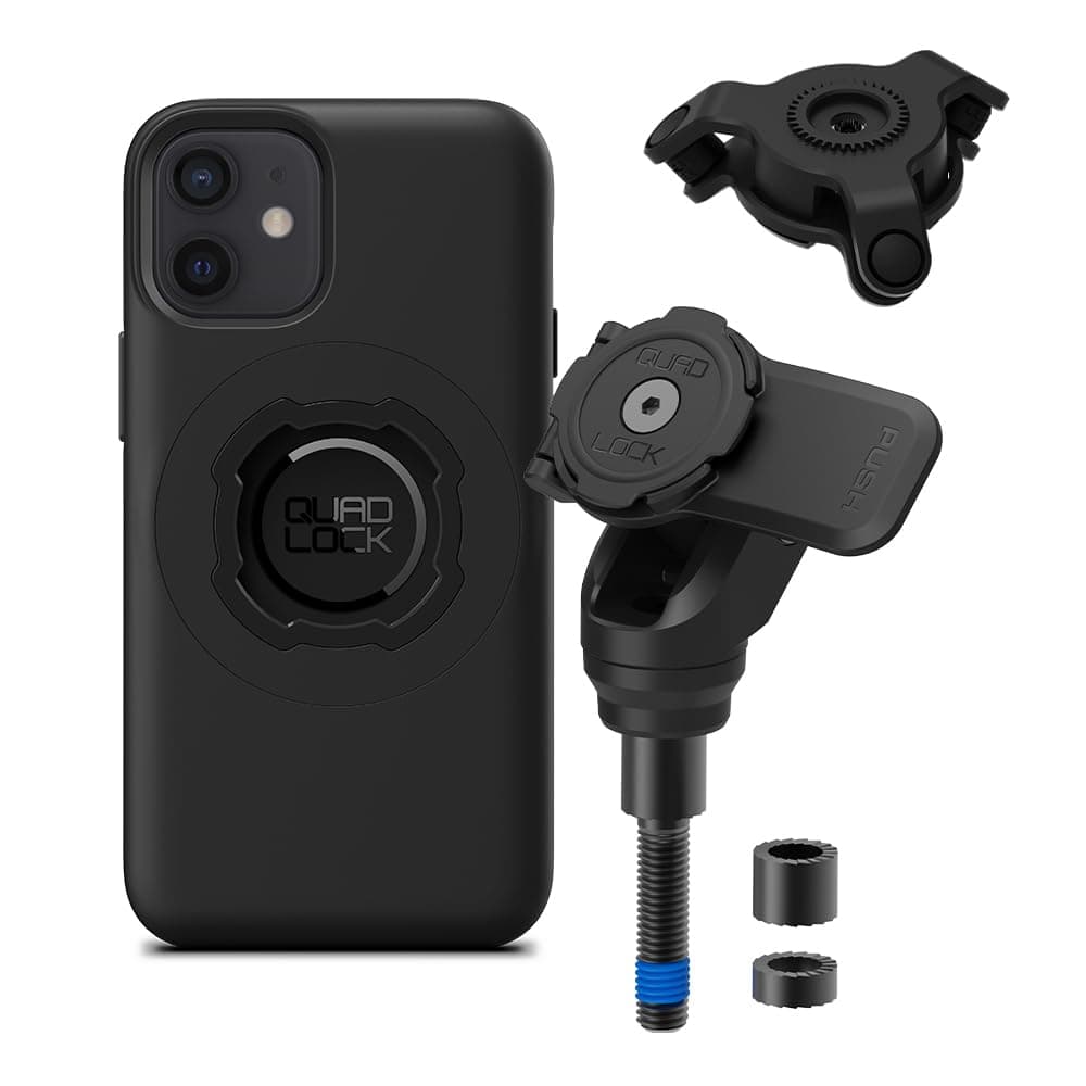Quad Lock Motorcycle Handlebar Clamp Bolt Phone Mount PRO Kit with Vibration Dampener and iPhone 12 mini MAG Case