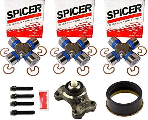 Complete 1310 CV Double Cardan Driveshaft Rebuild Kit - (3) 5-153x U-Joints, CV Slinger, 211355x CV Socket Yoke Assembly, (4) CV Bolts, Packet of Red Threadlocker