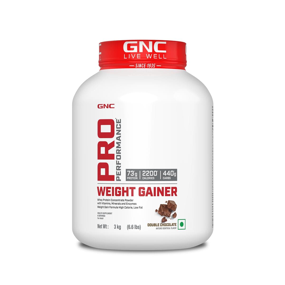 GNC Pro Performance Weight Gainer | 3kg | 73g Protein & 2200 Calories for Muscle Growth | 400g Carbs for Post-Workout Recovery | Reduces Muscle Breakdown & Boosts Endurance | Double Chocolate