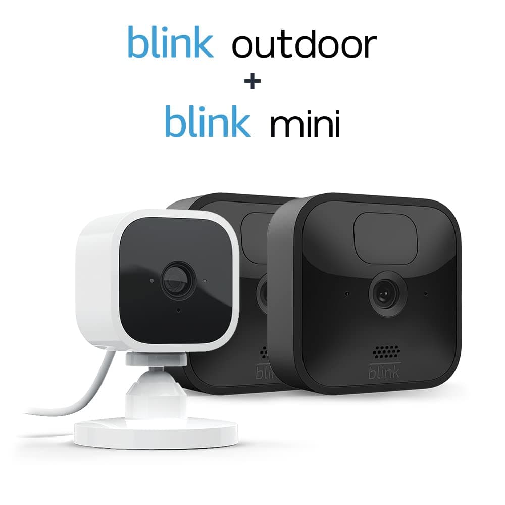 Blink Outdoor security camera with two-year battery life | 2-Camera System + Blink Mini Indoor Pet Camera (1 Camera) | Motion Detection, Blink Subscription Plan Free Trial