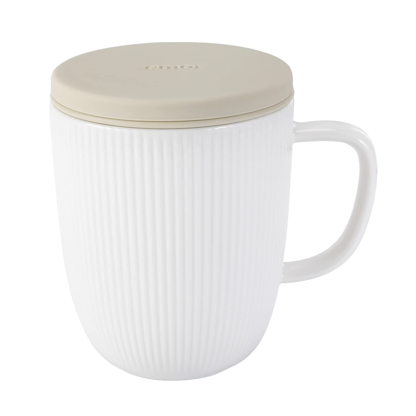 emoi 16 OZ Large Porcelain Tea Cup with Infuser and Lid, Mug with tea Strainers for Loose Tea, Ideal Gifts for tea lovers to Steep a Perfect Cup of Tea at Home or Office-Beige White