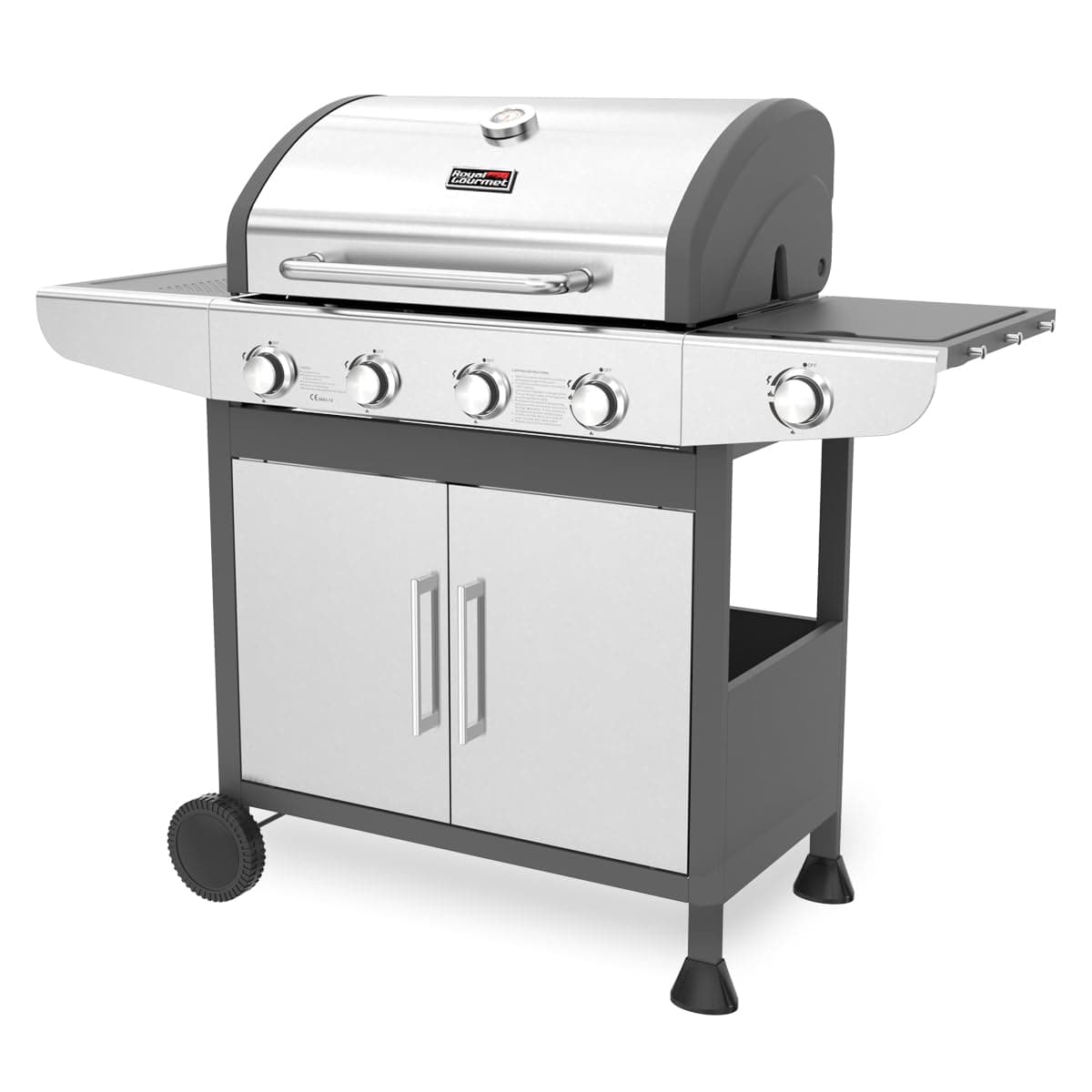 Royal Gourmet Gas BBQ 4 Burners E60 with Side Burner, Barbecue Grill for Outdoor Cooking with Cast Iron Cooking Grid