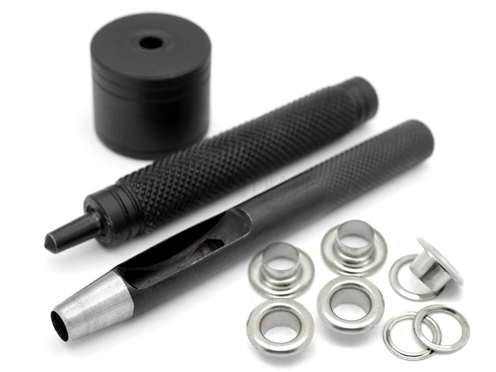 CRAFTMEMORE 1/4" Grommet Tool Kit Eyelet Setting Tool Grommet Setter Hole Punch Cutter & Pack of 100 Grommets